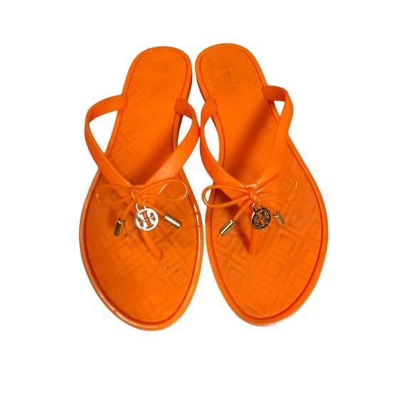 Tory Burch Orange Jelly Bow Thong Flip Flop Sandals Size 7 - Picture 5 of 10